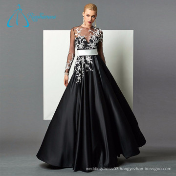 Lace Appliques Sashes Button Satin Tulle Long Sleeve Evening Dress